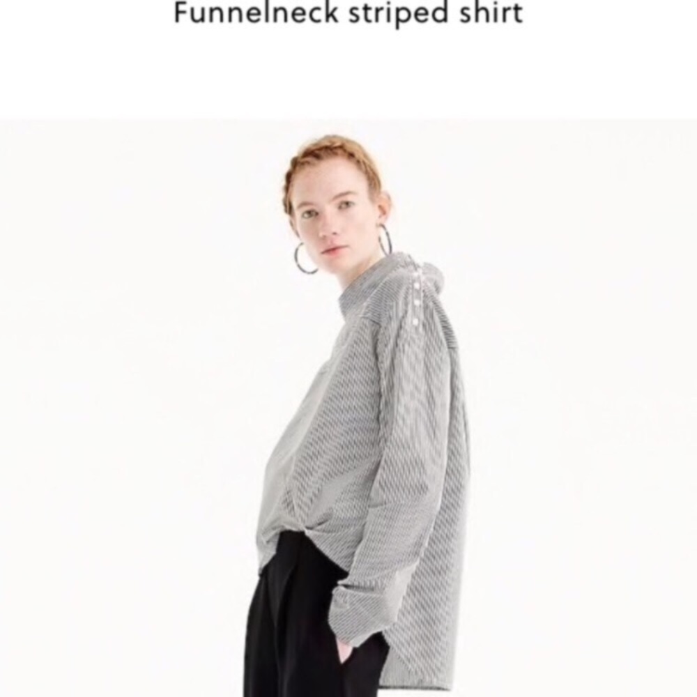 J. Crew black white stripe funnelneck top 2p NWT